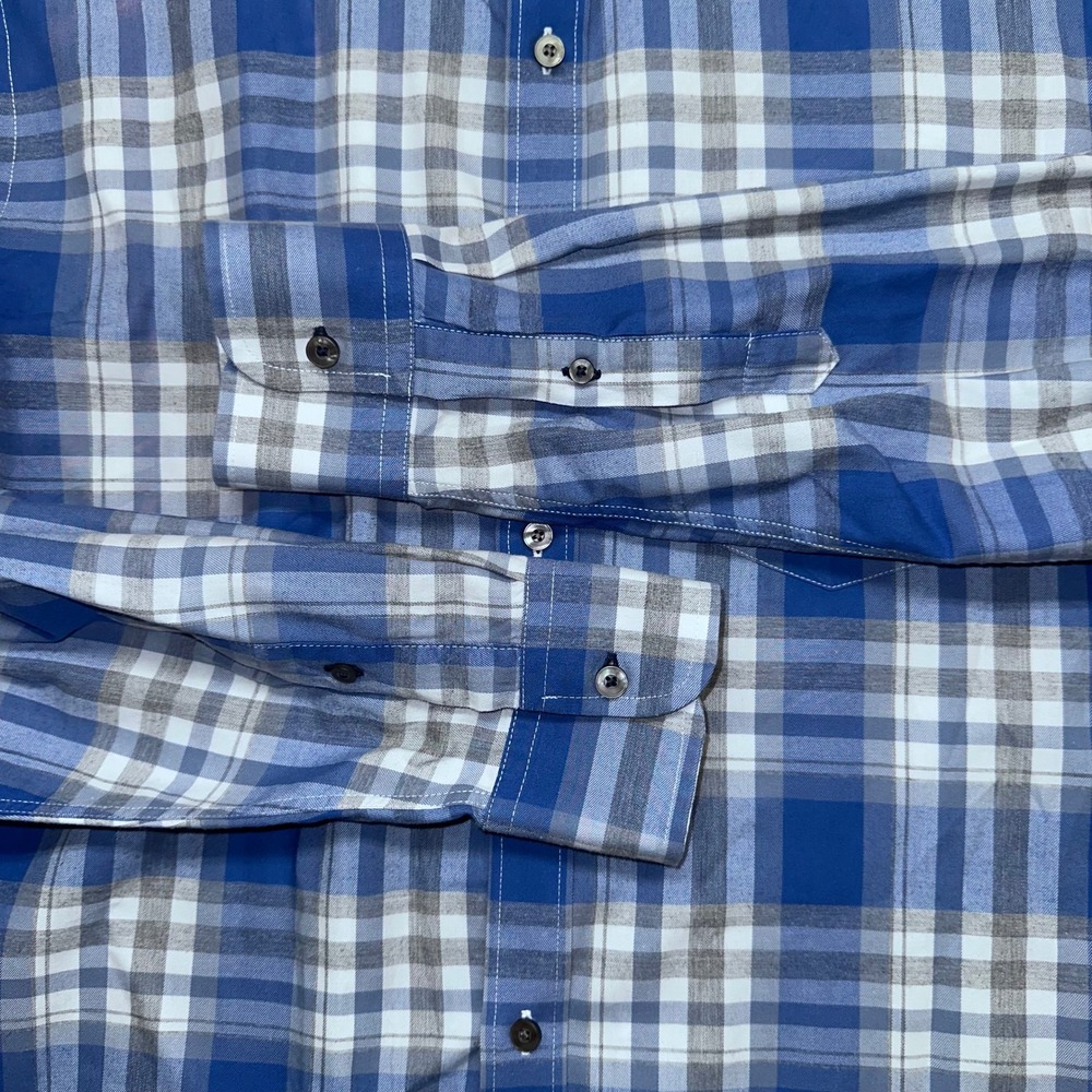 UNTUCKit Men's Plaid Button-Down Shirt Blue Gray Check‎ 100% Cotton Long Sleeve - Picture 9 of 10